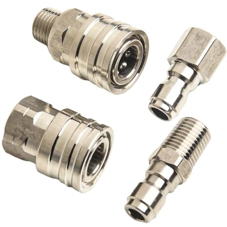 FUBESK Kit adattatore connettore rapido ad alta pressione in acciaio inossidabile per pulitore ad alta pressione, raccordi maschio e femmina NPT da 1/4 e 3/8, 6000 PSI