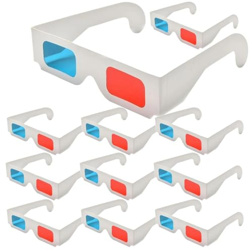 TOBBOMEY 10 Stück 3D filmbrillen aus Papier Rot und Blau Anaglyphen 3D Brille für Zuhause Film und Spiele