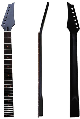 Gitarrenhals Ahornholz 6-saitiger E-Gitarrenhals, schwarzer Kopf, 24 Bünde, roter Punkt, Positionsmarkierungen, Hals