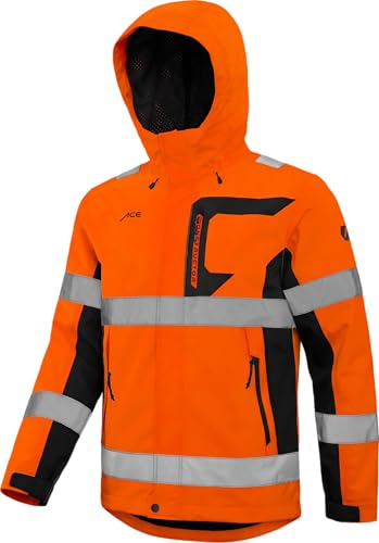 ACE Constructor HiViz Giacca impermeabile - giacca di sicurezza impermeabile con elementi riflettenti e cappuccio - EN ISO 20471 e EN 343 - Arancione - M