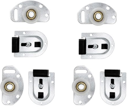4 PCS Sliding Closet Door Hardware Kit, Sliding Wardrobe Door Wheels Kit with 4 Top Brackets and 4 Bottom Rollers for Wardrobe, Cabinet and Window Sliding Doors