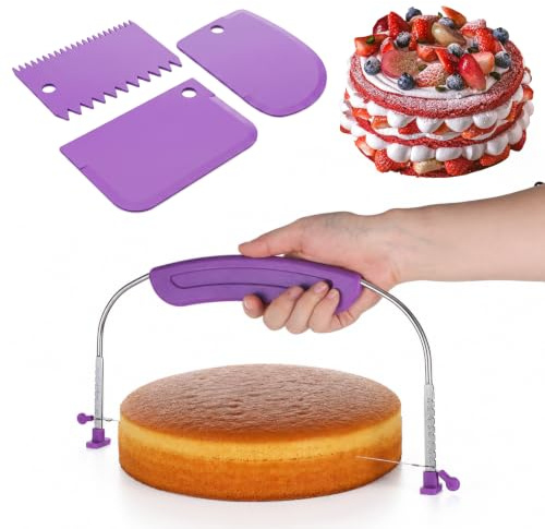 HJZHII 29cm Cake Leveler, Adjustable Cake Cutter Slicer with 3 Scrapers | 9 Different Height Premium Stainless Steel Cakes Wire Cutter Slicer Professional Cakes Slicer Tool for Leveling(Purple)