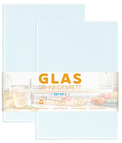 2 Stück Schneidebrett Glas 28x20cm, Glasschneidebrett Transparent | Glass Cutting Board mit Rutschfesten Silikonfüßen, Glasplatte Kratzfest für Küchen Restaurant, Spülmaschinenfest