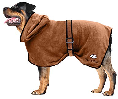 Bella & Balu Hundebademantel aus Mikrofaser, Pfotentuch - Saugfähiger Hunde Bademantel zum Trocknen nach dem Baden, Schwimmen oder Spaziergang im Regen - M - Blau, Puppy Love