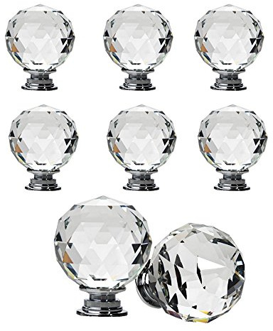 NUODWELL 8 Pcs Spherical Drawer Knob Crystal Pull Handles | Cupboard Wardrobe Knobs (30MM）