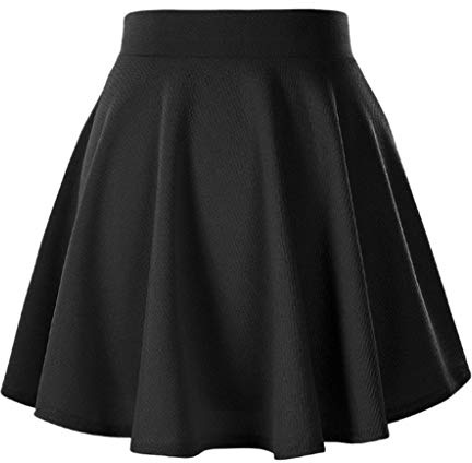 Afibi Casual Mini Stretch Waist Flared Plain Pleated Skater Skirt (X-Small, Black)