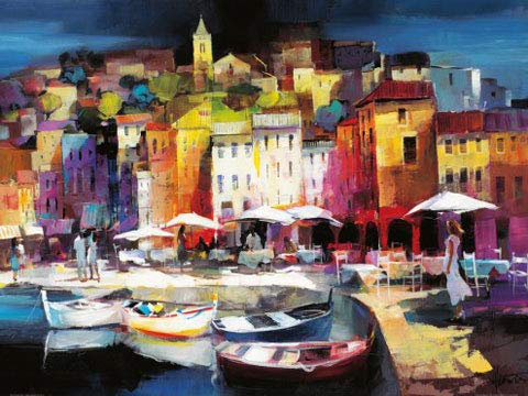 empireposter Willem Haenraets - Seaport Town II - Kunstdruck - Größe 80x60 cm + 2 St Posterleisten Alu 93,5 cm