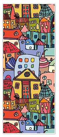 banjado® Magnettafel 30 x 75cm / Magnetwand aus Metall/Magnetpinnwand als Memoboard/Pinnwand Magnettafel Küche, Büro, Kinderzimmer inkl. 4 Magnete & Montageset - Motiv Funky Town