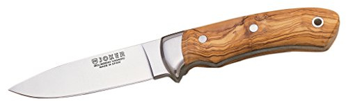Joker Full Tang Jagdmesser Pantera CO16, Olivenholznholzgriff, Klinge 10 cm, Überlebensmesser mit braune Lederscheide, Werkzeug zum Angeln, Jagen, Camping und Wandern