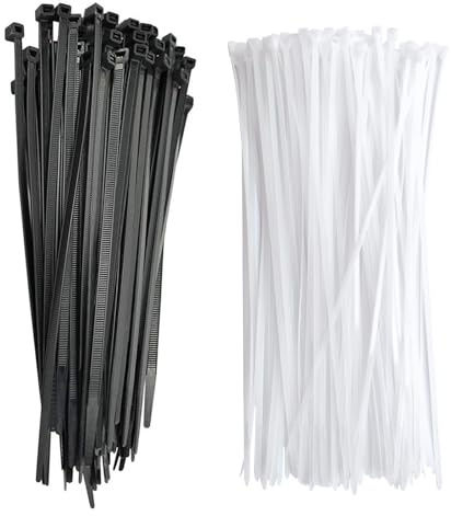 Cable Ties, sinzau 300mm X 7.6mm Heavy Duty Nylon Cable Ties Wraps for Home Office Garage, 50Pcs White and 50Pcs Black, Pack of 100