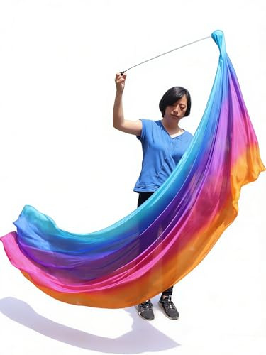 Winged Sirenny 230cm Bauchtanz Seidenschleier Poi Bälle mit Leichter Seidenschleier & Edelstahlseil für Bauchtanz, Tribal Dance, Flow-Kunst, Aufführungen & Anbetungstanz, 1 Stück (Schillernd)