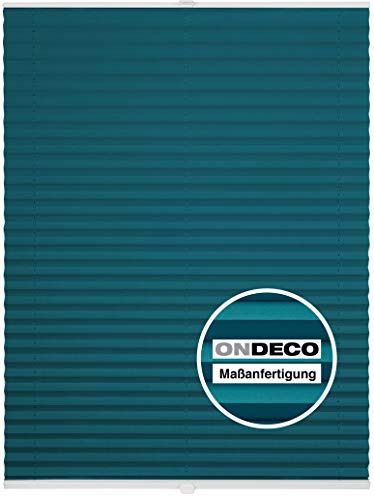 ondeco Plissee Klemmfix auf Maß für alle Fenster innen, ohne Bohren, Montage Klemmträger Sonnenschutz Sichtschutz Rollo Blickdicht Petrol B: 71-80 cm, H: 151-200 cm