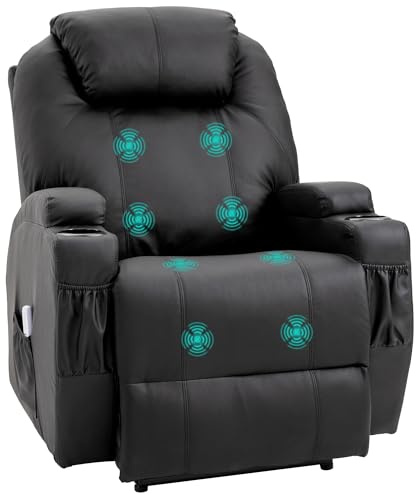 HOMCOM elektrischer Massagesessel Relaxsessel Fernsehsessel Massagefunktion Liegefunktion Kunstleder Holz Metall Schaumstoff Schwarz 82 x 97 x 110 cm