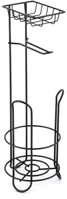 MSV Klopapierhalter mit Ablage, schmaler Toilettenpapierhalter stehend aus Metall, freistehender Toilettenpapierständer für insgesamt 3 Rollen, Schwarz matt