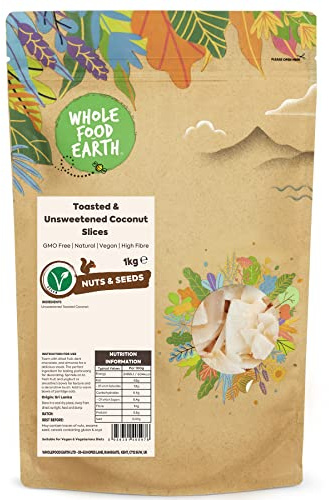 Wholefood Earth Copeaux de noix de coco grillés et non sucrés - Sans OGM - Végans - Sans produits laitiers - Sans sucre ajouté - 1 kg