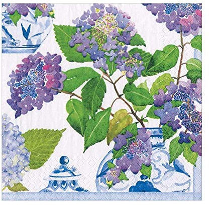 Caspari Hydrangeas and Porcelain Paper Luncheon Napkins, 20 Per Package