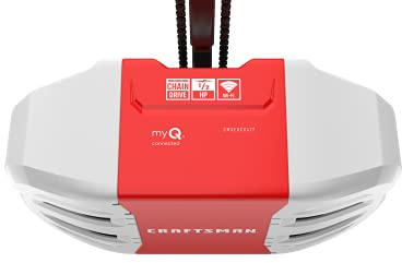 CRAFTSMAN 1/2 HP Smart Garage Door Opener - myQ Smartphone Controlled - Chain Drive, Wireless Keypad Included, Model CMXEOCG472, Red