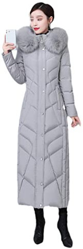 Knöchellange Fellkapuze flauschige Daunenmäntel Damen Winter Mode großer Pelzkragen dickere warme Daunenmantel, grau, 36