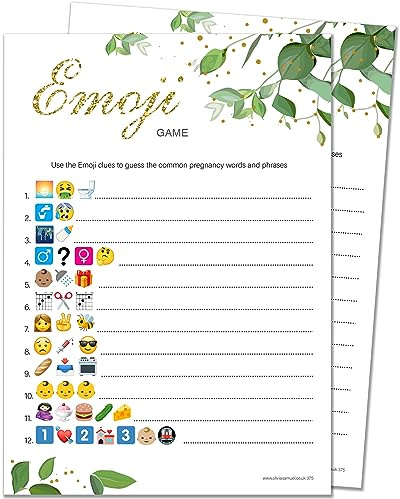 20 x Picture Baby Shower Game from Olivia Samuel - Botanicals Design (20 Guest Cards + 1 Card of Answers for The Host + Winner's Certificate)