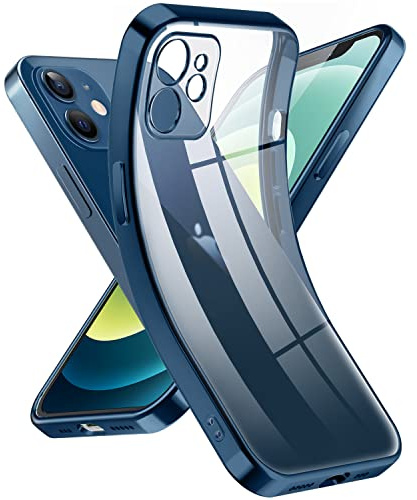 Supdeal Crystal Clear Hülle für iPhone 12, Niemals gelb mit Kameraschutz, Silikon Durchsichtig Handyhülle Weicher Passform, Ultra Dünn und Leicht Case Cover, 6,1, Dunkel Blau