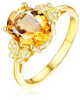 Gualiy Eheringe 18 Karat Gelbgold Ring, Verlobungsring 750 Gelbgold Schmetterling Ring mit Gelb Citrin und Diamant 2.23 Carat Ringe Verlobungsringe Größe 61 (19.4)