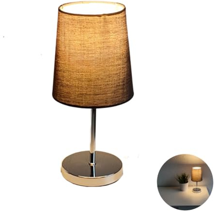 Lichthandel Hoch LED Nachttischlampe, LED Tischlampe Tischleuchte mit Stoffschirm (grau) für Schlafzimmer, Wohnzimmer, Arbeitszimmer, Beistelltisch incl. 3W LED (1.Stk Tischleuchte grau konisch)