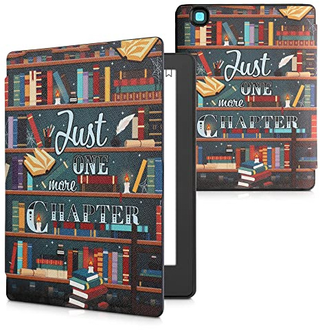 kwmobile Schutzhülle für Kobo Aura H2O Edition 2 Hülle - eReader Flip Case mit Auto Sleep Funktion - Bibliothek Motto mit Mehrfarbig