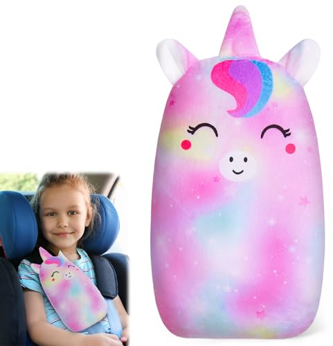 MHJY Coussin Voiture Enfant Protection Ceinture de Sécurité Licorne Protege Ceinture Voiture Adulte Cale Tete Voiture Support de Tête Et de Cou pour Filles Garçons Voyage