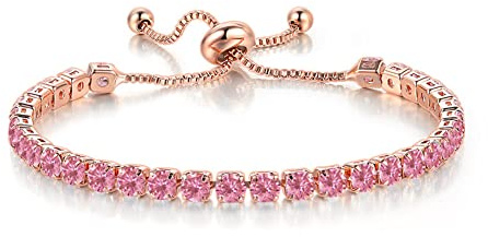 Carufin Classic Sparkling Tennis Armband Kristall Handgelenk Kette Einstellbare Hand Zubehör Schmuck für Frauen Mädchen (pink)