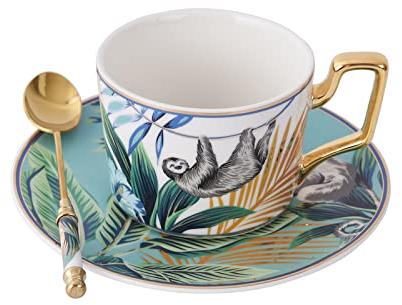 Handgefertigte Keramik-Kaffeetasse Tasse und Untertasse Set Faultier Tierkeramik Kaffee Teetasse und Untertasse Teller Hafermilchbecher Hochzeitsgeschenk