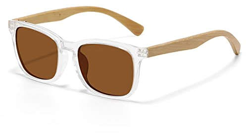 HPIRME Gafas de sol de bambú polarizadas Gafas de sol de madera para hombre Registro de mujer UV400, talla única, Plata