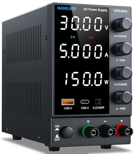 Fuente de Alimentación Regulable 30 V 5 A, Aimentación de Laboratorio Fuente de Alimentacion de Banco Ajustable con Puerto de Carga rápida USB-A/Tipo C y Botón Codificador