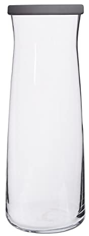 LAV 1x Grey Lid 1.2L Vera Glass Carafe - Water Wine Juice Fridge Storage Pitcher Jug Set | Bedside Laundry Dispenser Bottle Jar