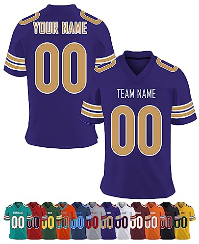 Maillot de Football Américain Personnalisé pour Homme T-Shirt Respirant à Séchage Rapide à Manches Courtes Et Ajoutez Le Nom De L'équipe pour Hommes Femmes Et Enfants, S ~ 7XL