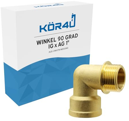 kör4u Winkelstück 90 Grad IG/AG 1 Zoll aus Messing, Messingwinkel für Haus und Garten, trinkwassergeeignet