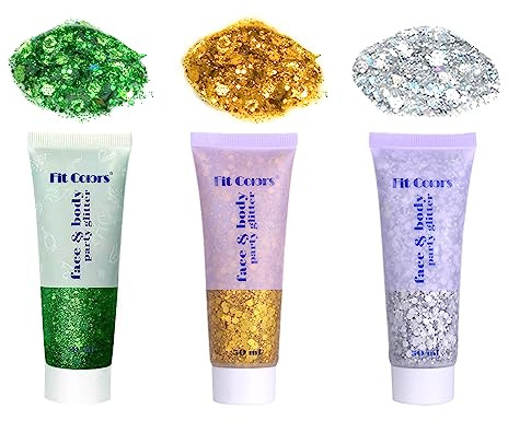 Body Glitter Gel 3 Stück, Chunky Glitter Gel für Gesicht Haare Lippen Nägel, Glitzer Gesicht Körperglitzer Mermaid Pailletten Makeup für Festival Party Karneval Silber Rosa Weiß