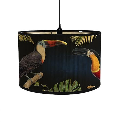 Morbuy Pantalla para Lámpara de Mesa, Estampado de Pájaro Cubiertas de Pantalla, Cilíndrica Lamp Shades Lámpara de Pared, de Pie, Lámpara de Araña Pantalla Lámpara de Escritorio (Negro A)