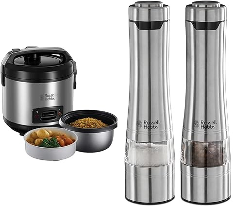 Set: Russell Hobbs Cuiseur de riz 1,2 L [2en1 - simple & rapide] 27080-56 + Russell Hobbs Set moulins à sel et poivre électriques [2 Moulins automatiques] 23460-56