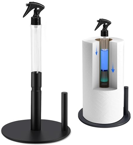 NMM Küchenrollenhalter Stehend mit Abnehmbarer Sprühflasche, Edelstahl Rutschfester Papierrollenhalter mit Beschwerter Basis, Küchenrollenhalter Ohne Bohren für Küche Aufbewahrung Organisation