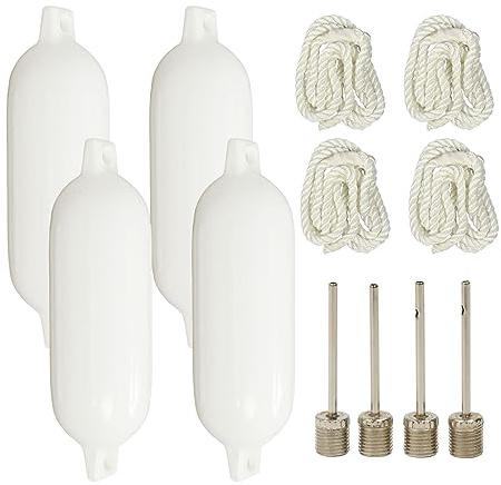 Bootsfender, 4er-Pack Bootsstoßstangen Zum Schutz des Andockschilds mit 4 Seilen, Aufblasbarer, Gerippter Marine-Ponton-Bootsfender-Stoßfänger für Docks für Yachten, Fischerboote