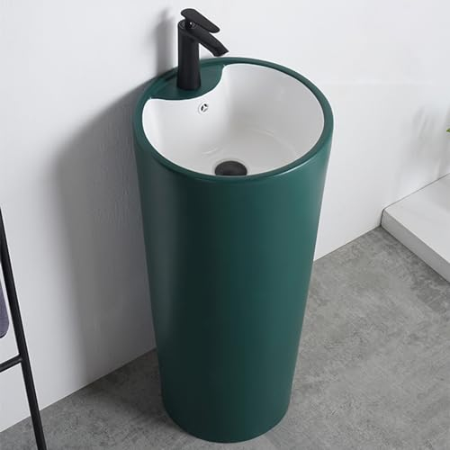 Waschbecken, Einteiliges freistehendes Standwaschbecken, Keramik-Standwaschbecken für Badezimmer, traditionelles Standwaschbecken im Badezimmer, mit Überlauf und Wasserhahn, Gästetoilette (Color : Gr