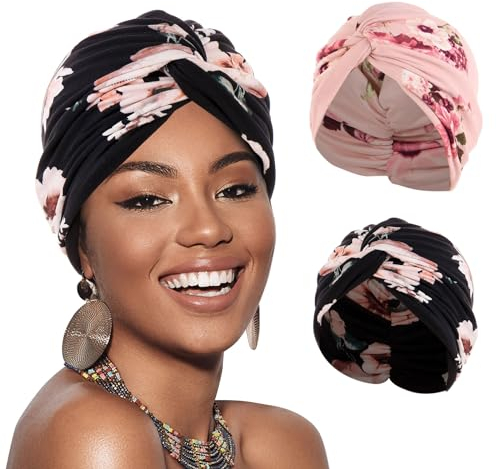 XEPST 2 Stücke Frauen Chemo Hüte Turban Damen Chemotherapie Krebs Hut Vorgebunden Beanie Kopfbedeckung Plissee Mütze Weich Turban Kopfwickel Kappe Haarausfall Hut für Frauen