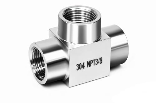 ini moni 3/8 NPT tee 3 way female pipe fitting, stainless steel 304 T forged pipe connector female hose adapter for brewing project/fuel line, 4350 psi