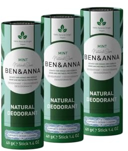 BEN & ANNA MINT - Natürliches Deo-Stick für Herren und Damen | Vegan & Naturkosmetik | Nachhaltig in Papertube | Gegen starkes Schwitzen | Aluminiumfrei (40g (3er Pack), Minze)