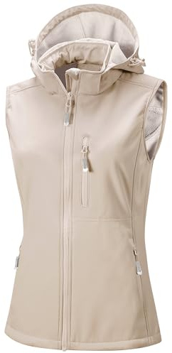 33,000ft Women's Softshell Gilets with Detachable Hood & 5 Pockets | Fleece Lining, Lightweight, Waterproof, Windproof, Breathable, Dirt/Abrasion Resistant, for Riding Running Daily Wear
