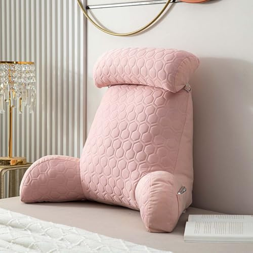 Kongdson Lesekissen für Bett, weiches großes Rückenstützkissen mit Armen, tragbare Rückenlehne, abnehmbares Nackenstützkissen zum Lesen, Entspannen, Fernsehen, Spielen, waschbar (Rosa)