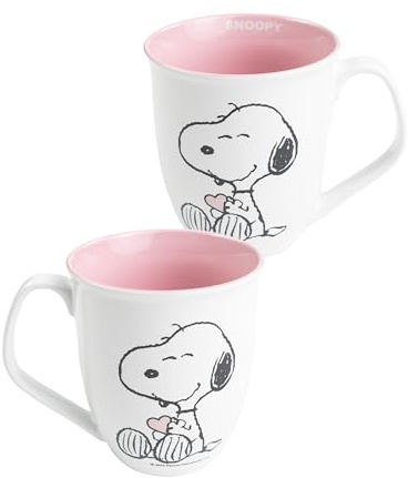 United Labels The Peanuts Tasse Snoopy 280 ml, Rosa Weiß, Kaffeebecher aus Keramik, Kaffeetasse