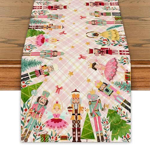 Runner da tavola natalizio con schiaccianoci rosa, tovaglia con schiaccianoci rosa, decorazione natalizia per Capodanno, inverno, decorazioni natalizie per feste in casa