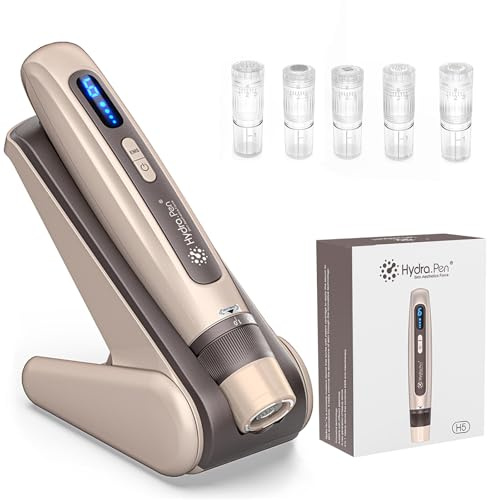 Hydra.Pen H5 Microneedling Pen, EMS Microcurrent + Automatic Application of Serum + Microneedling 3 in 1 Skin Care Tool for Skin Care, Wrinkles, Scars and Hair Loss, Gifts for Women/Men, Gold