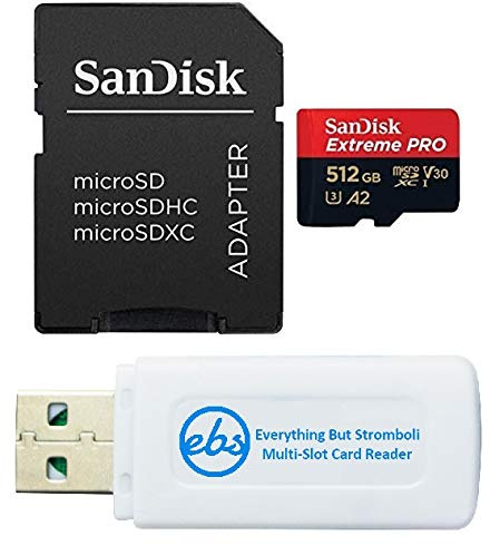SanDisk - Scheda di memoria microSDXC Extreme PRO da 512 GB, compatibile con DJI Air 3, Air 3S Drone e OSMO Action 4 (SDSQXCD-512G-GN6MA) V30 C10 Bundle con 1 lettore di schede Everything But